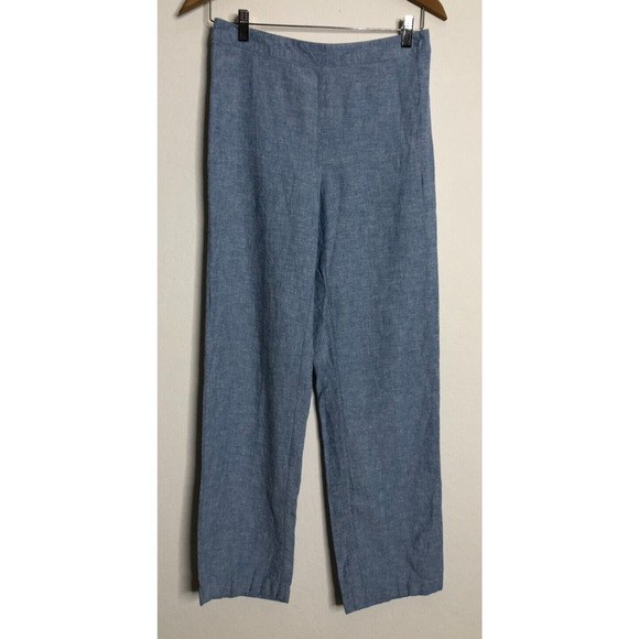 Chicos 0 Blue Pants Lounge Stretch Linen Blend Wide-Leg Womens - Picture 1 of 4